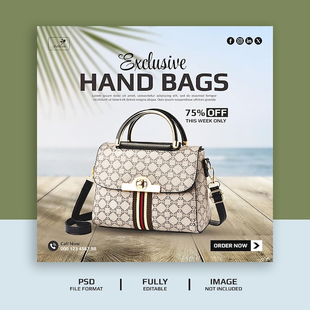 Black friday super sale or handbags social media banner template