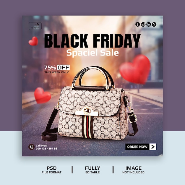 PSD black friday super sale o handbags modello di banner per i social media