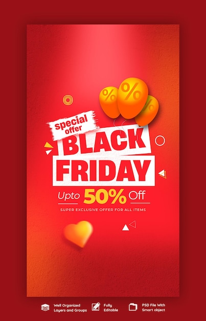 PSD black friday super sale instagram and facebook story banner template