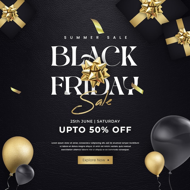 Black friday super sale social media banner sjabloon in goud thema