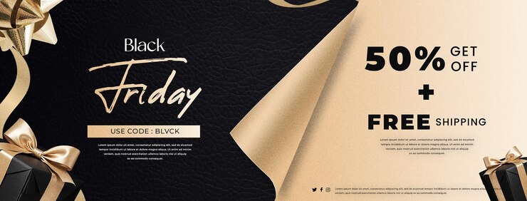 PSD black friday super sale social media banner template in gold theme