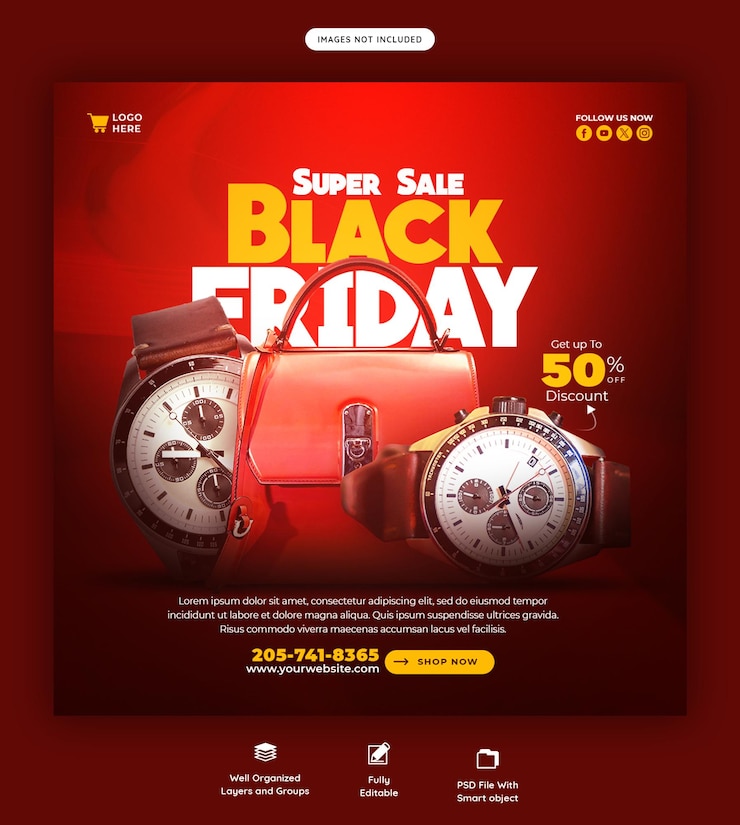 PSD black friday super sale social media banner template
