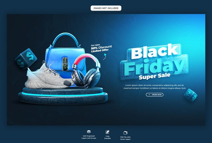 PSD black friday super sale web banner or background template