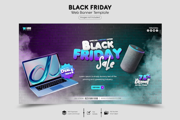 PSD black friday super verkoop websjabloon voor spandoek