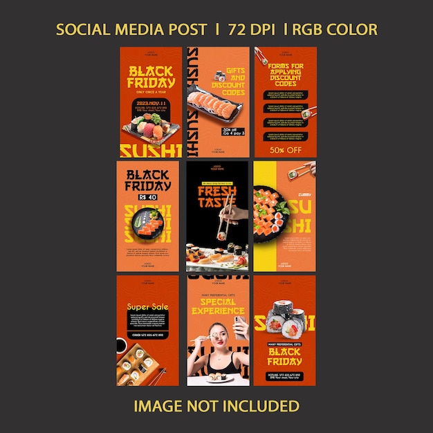 PSD black friday sushi restaurant instagram story templates