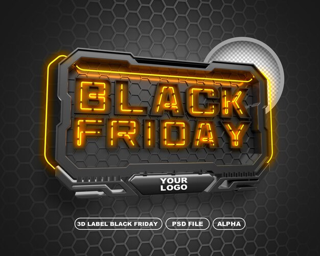 PSD black friday text 3d render label yellow and black grid with transparent background