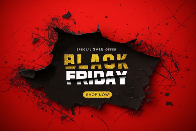 PSD black friday text torn paper with text black friday on a red background