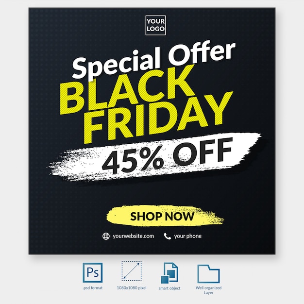 Black friday typography discount offer social media post template web banner