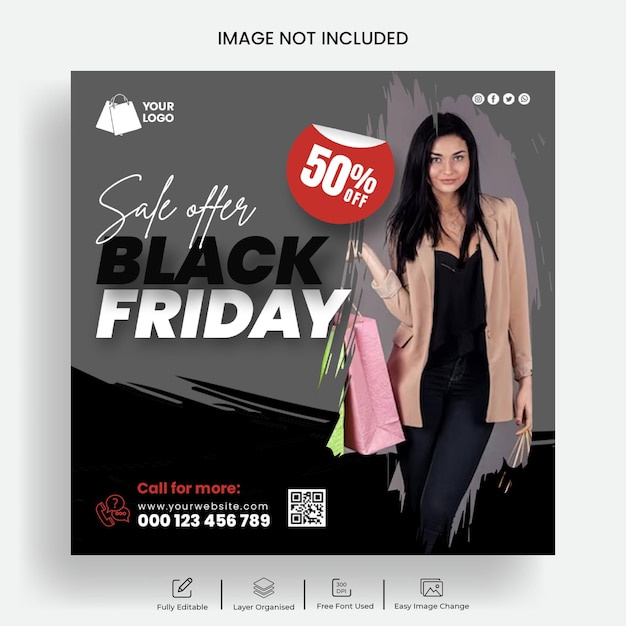 Black friday-uitverkoop sociale media postbanner en Instagram postsjabloonontwerp