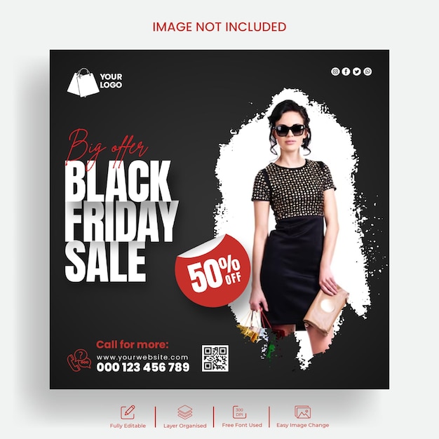 Black friday-uitverkoop sociale media postbanner en Instagram postsjabloonontwerp