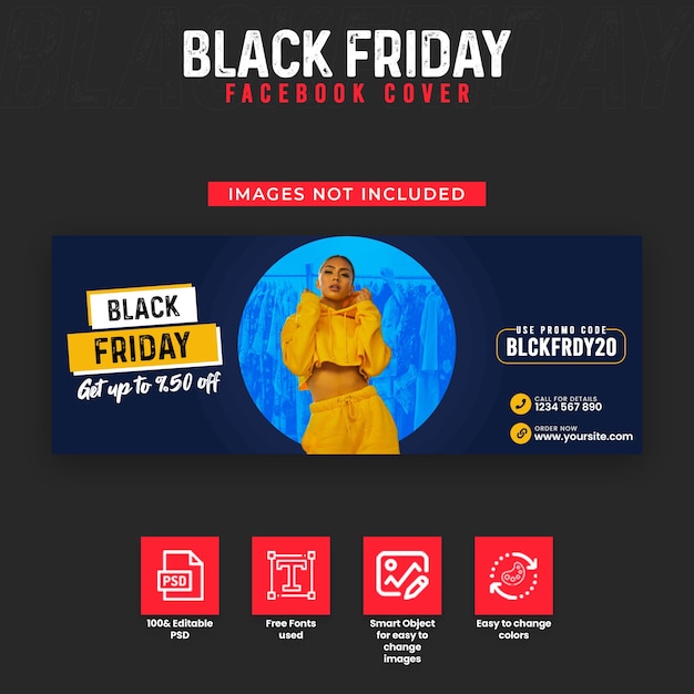 PSD black friday-verkoop facebook-tijdlijndekking en websjabloon voor spandoek