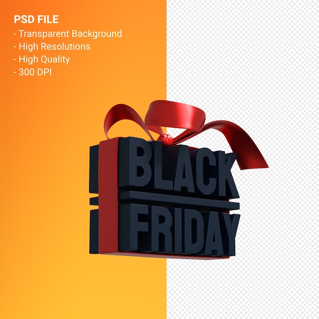 Black friday-verkoop het 3d ontwerpweergave voor verkoopbevordering met geïsoleerde boog en lint