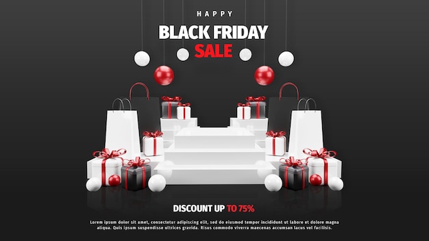 black friday verkoop podium 3d geschenkdoos met boodschappentas