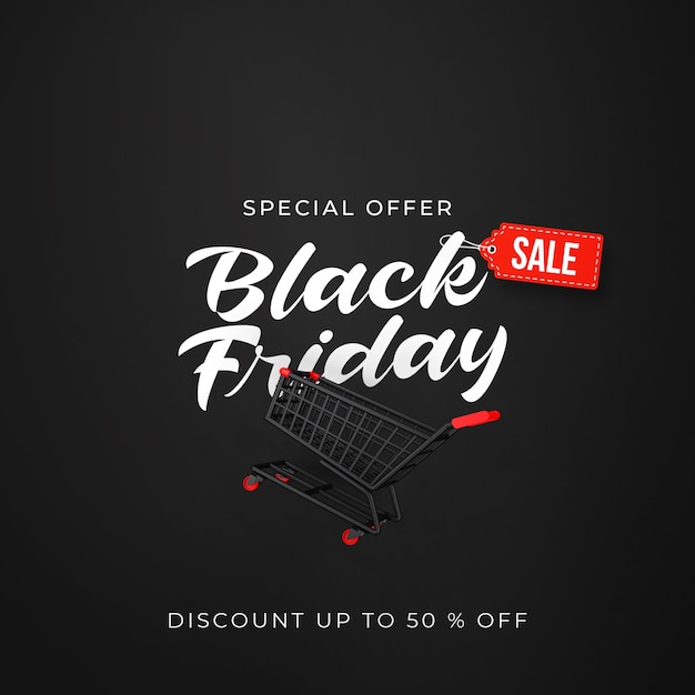 Black friday-verkoopbanner met 3d zwart karretje