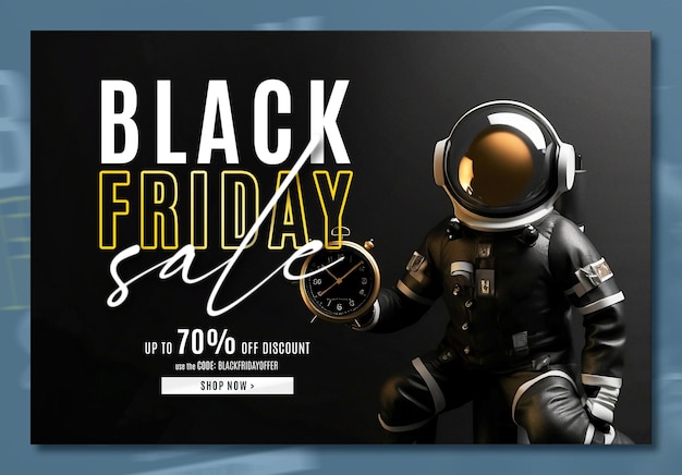 PSD black friday-verkoopbannermalplaatje met 3d-geschenken en ballonnen