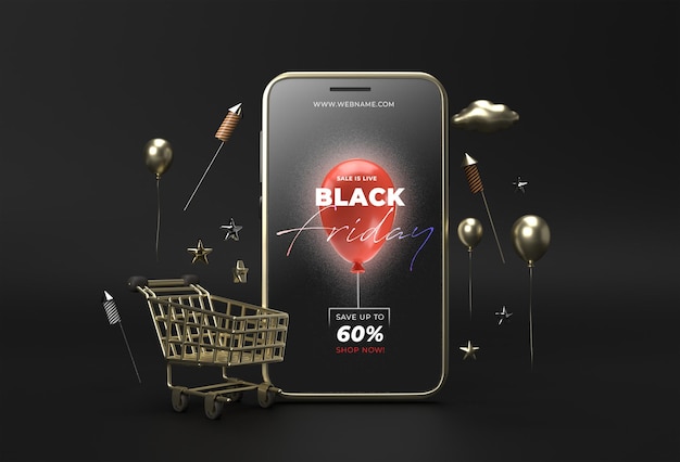 Black friday-verkoopbannersjabloon mobiel model.