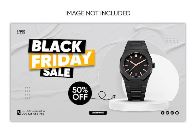 PSD ブラックフライデー時計セールソーシャルメディア投稿デザイン