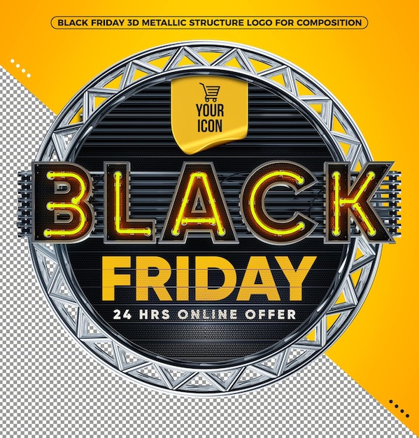 Black friday giallo 3d logo 24 ore di offerte online