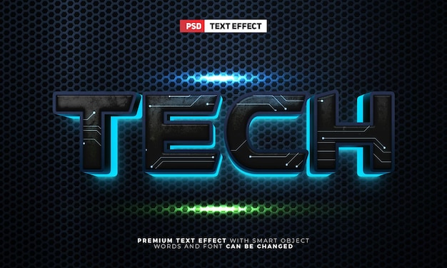 Black future tech robot glow 3d editable text effect style