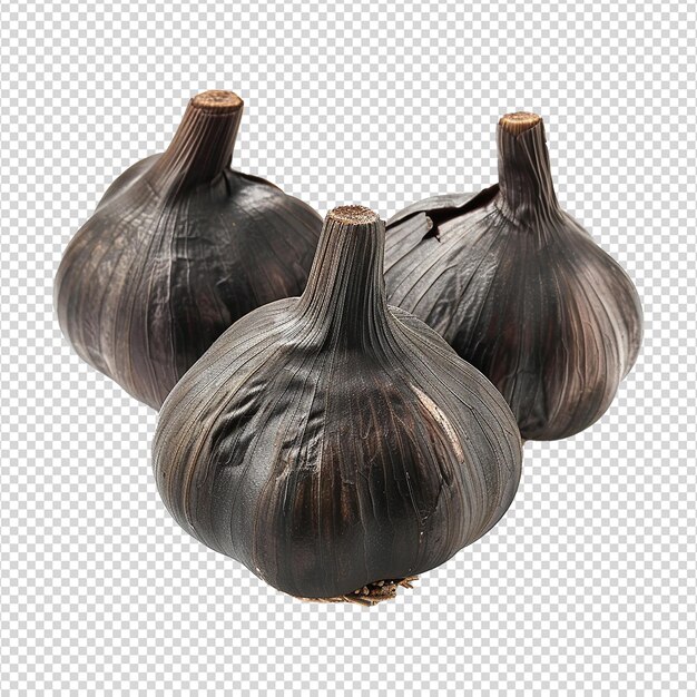 Black garlic bulbs isolated on transparent background