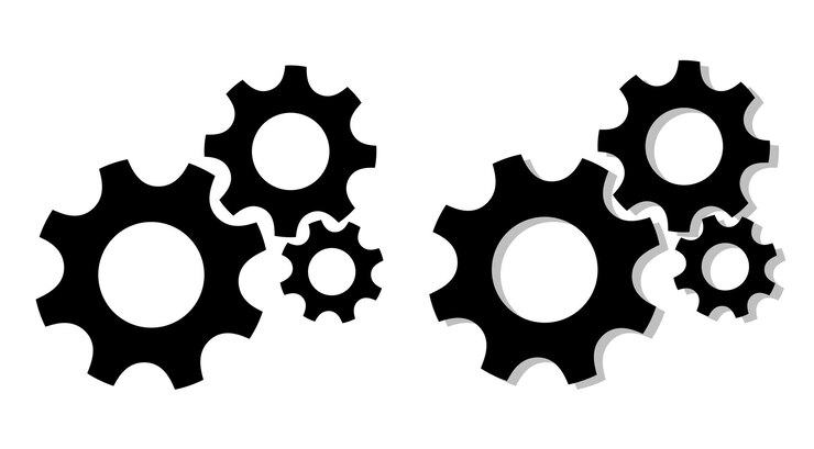 PSD black gear cogwheel icons on white background