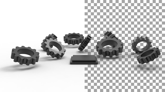PSD sfondo di prodotto singolo a forma quadrata di ingranaggio nero con rendering 3d ombra