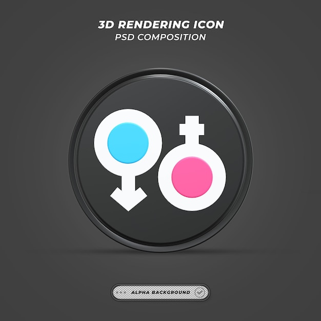 PSD black gender icon in 3d rendering