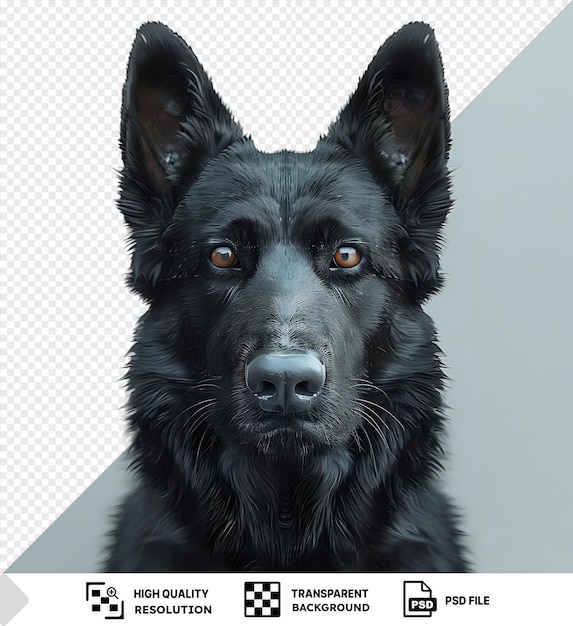 PSD black german shepherd with sick eyes and closed mouth showing brown eyes black nose and pointy ears