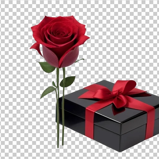 Black gift box with red rose