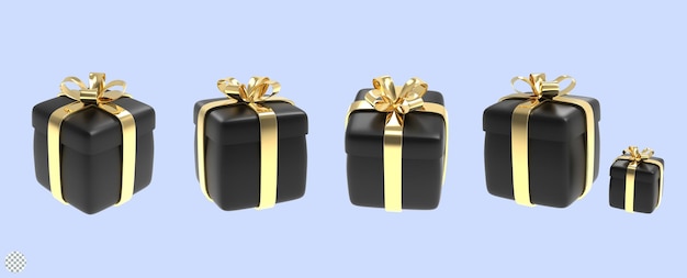 PSD Черная подарочная коробка с лентой и бантом для черной пятницы 3d рендеринг иллюстрации