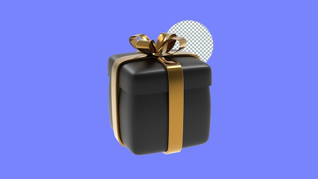 PSD confezione regalo nera con nastro e fiocco per l'illustrazione del rendering 3d del black friday