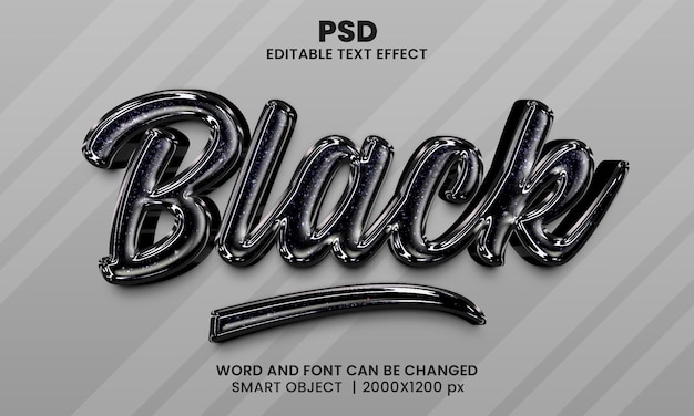 Black glossy 3d editable photoshop text effect style with background
