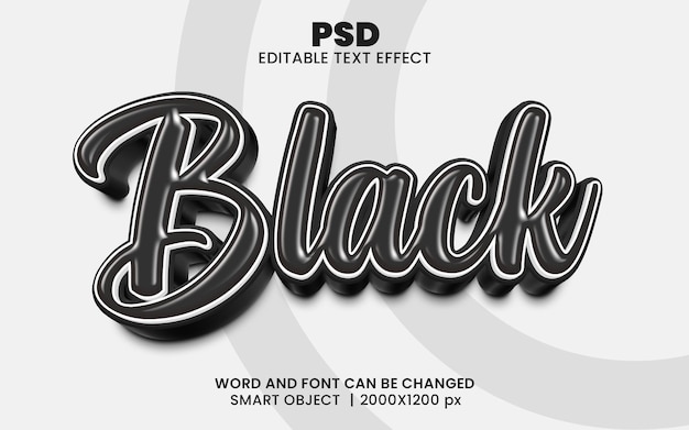 Black glossy 3d modificabile in stile effetto testo photoshop con sfondo moderno