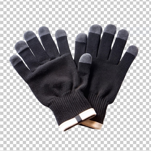 PSD black gloves with conductive fingertips for touchs on transparent background