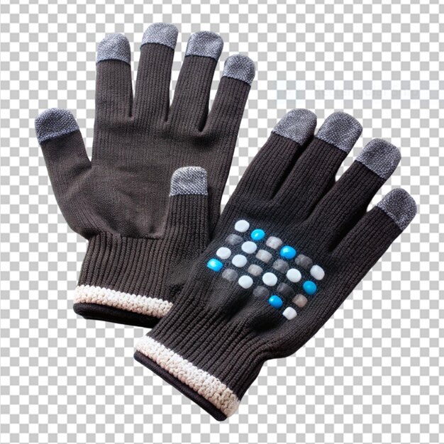 PSD black gloves with conductive fingertips for touchs on transparent background