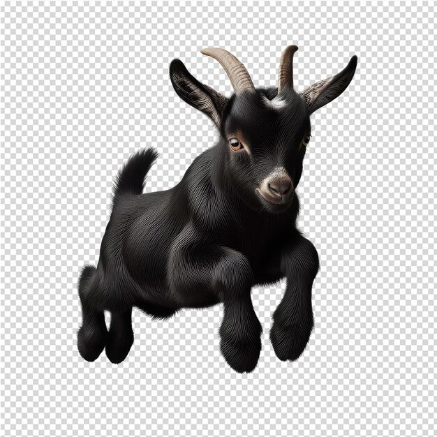 PSD a black goat with horns is jumping on a transparent background