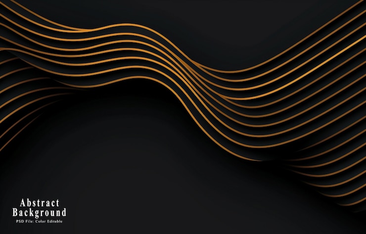 PSD black and gold background vector with abstract wave shapes dots or lines for a luxury design
