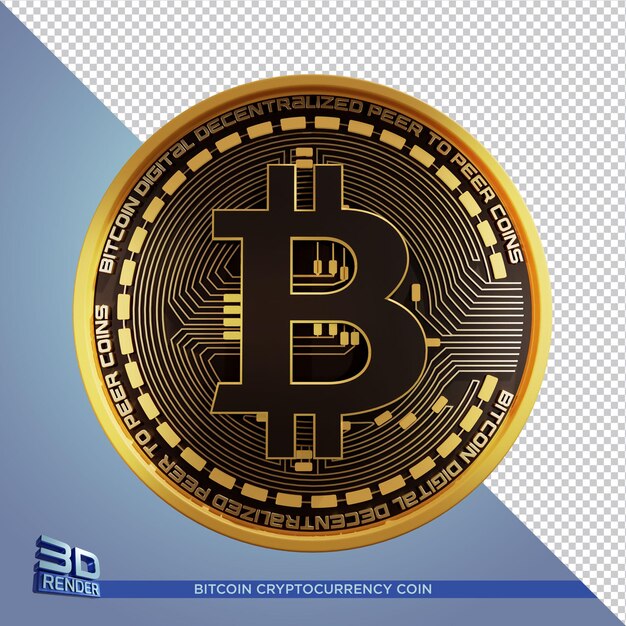 PSD black gold coin bitcoin cryptocurrency 3d rendering isolated