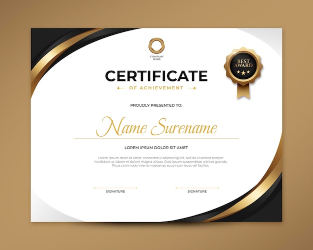 Nero e oro elegante targa di certificato