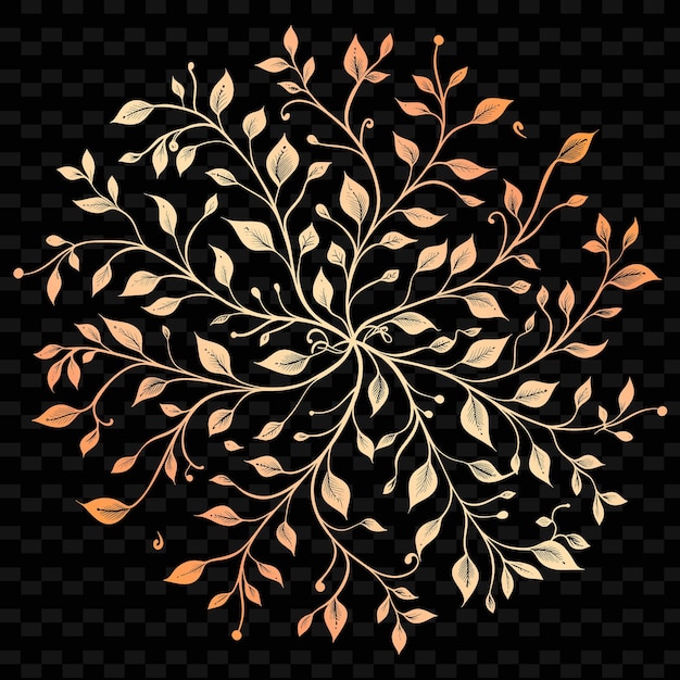 PSD a black and gold flower design with the leaves of the tree