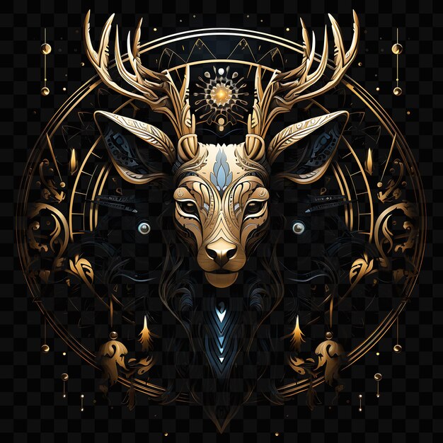 PSD a black and gold image of a deer head with antlers