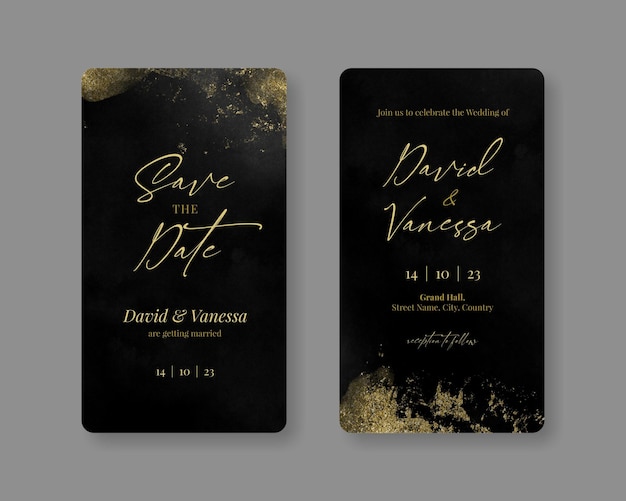 PSD black and gold instagram wedding card stories template