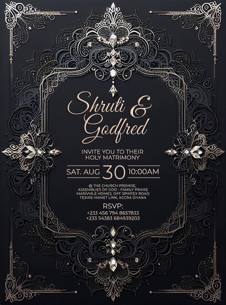 PSD black and gold luxurious wedding invitation