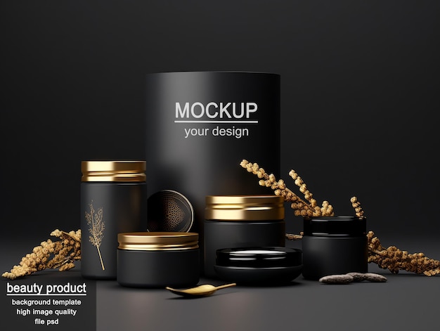 PSD black gold luxury cosmetic product mockup template