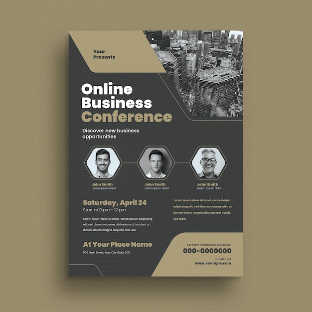 PSD black gold online business conference flyer