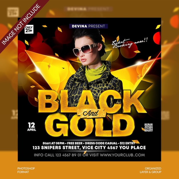 Black gold party flyer social media post