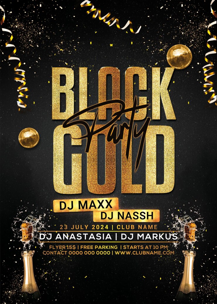 PSD black gold party flyer template