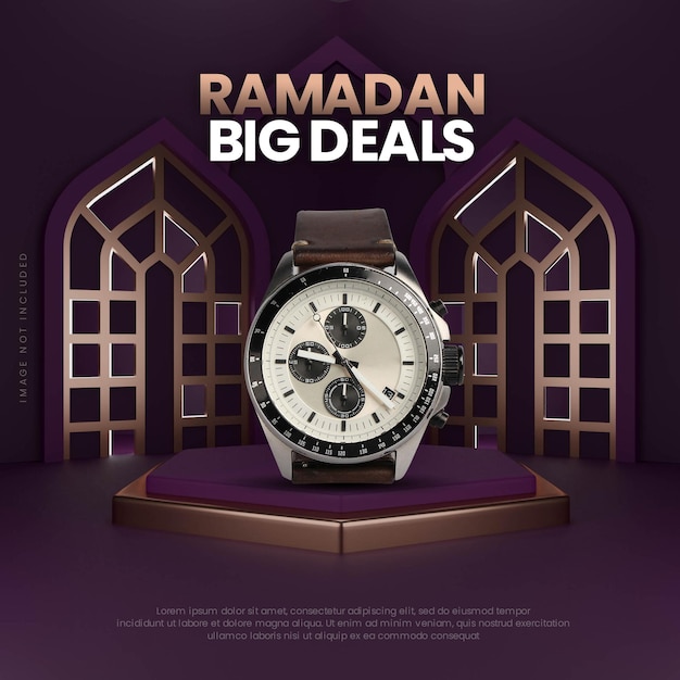 PSD black gold ramadan sale podium template