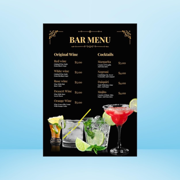 black gold vintage bar menu1