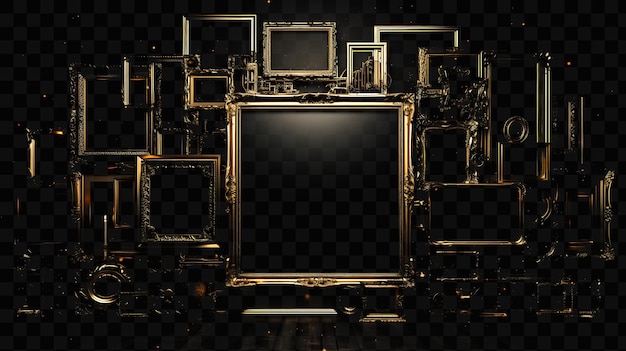 PSD a black and gold wall with a gold frame and a black background with gold and black diamonds